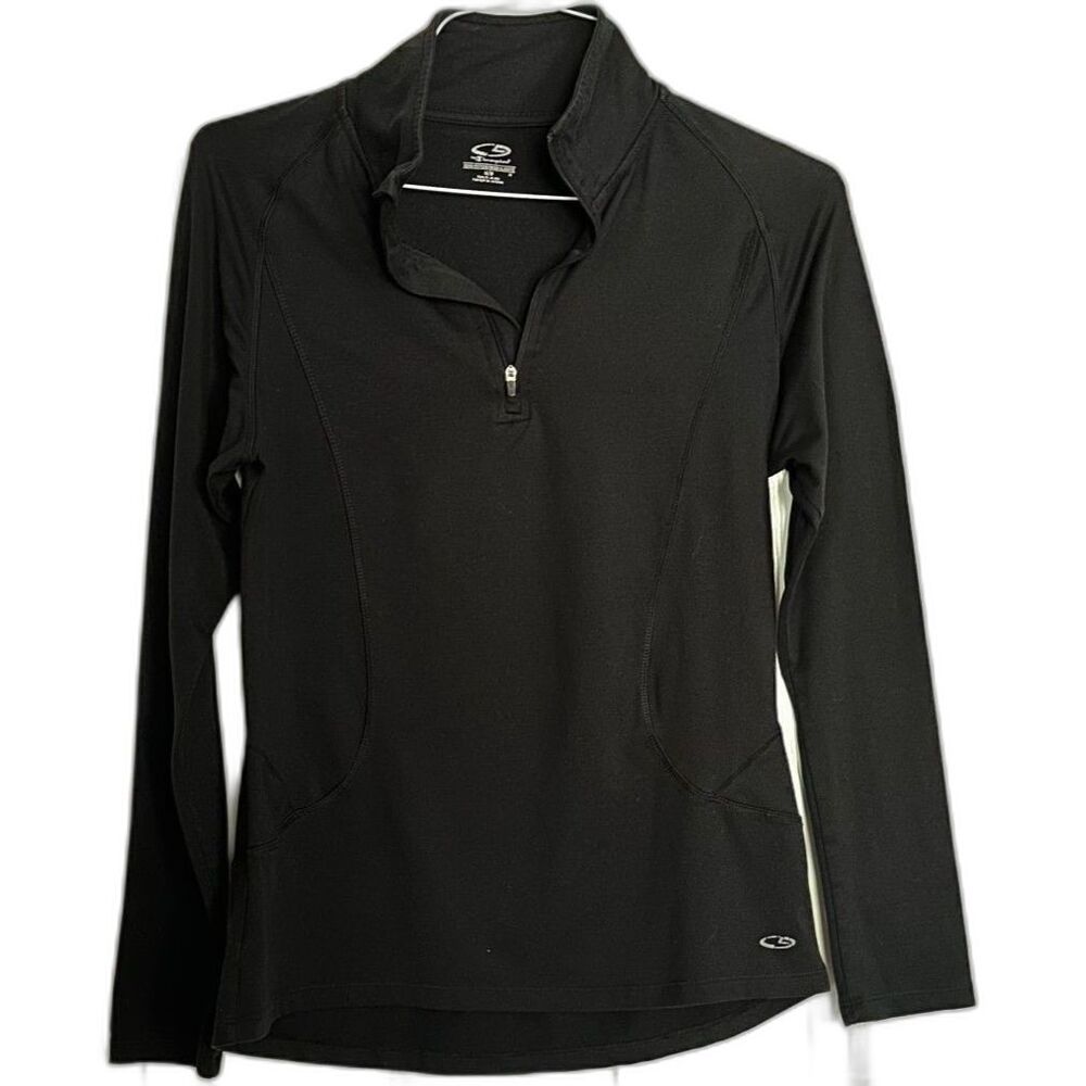 CHAMPION Black Moisture Wick Stretch 1/4 Zip Activewear Pullover Sweatshirt MED